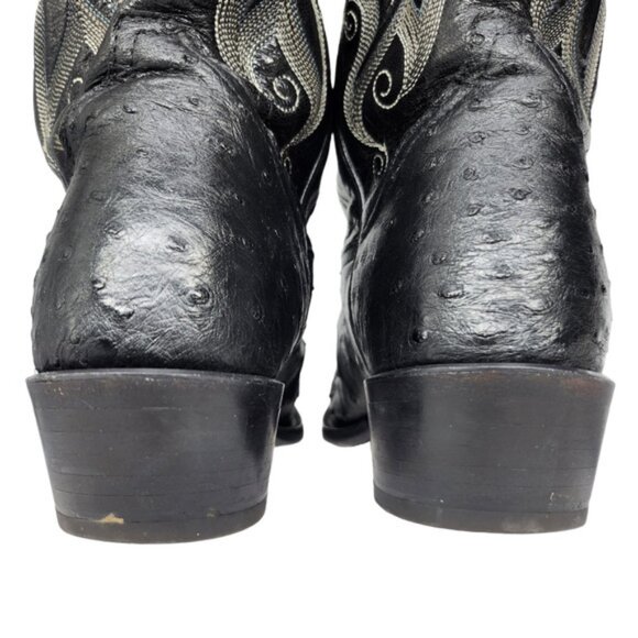 Tony Lama Boots Ostrich Leather Black Heeled Cowboy Tall - Picture 8 of 8